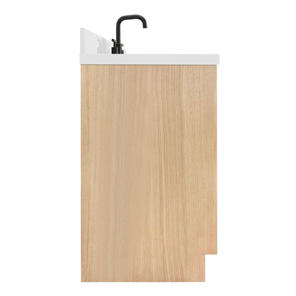 Oak Single Sink Bathroom Vanity with Pure White Quartz Top