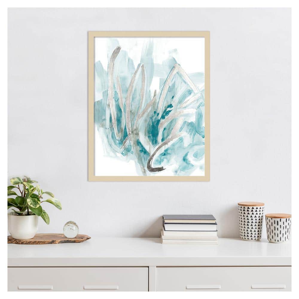 Embellished Aquatic Energy II Teal and Beige Abstract Framed Print
