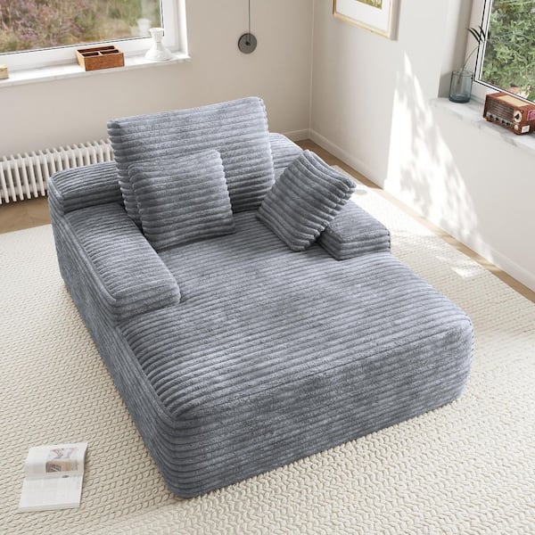 Movie Night Boneless Sofa Bed, 67 in. Oversized Square Arm Corduroy Sofa with Pillows in Gray for Apartment, No Assembly