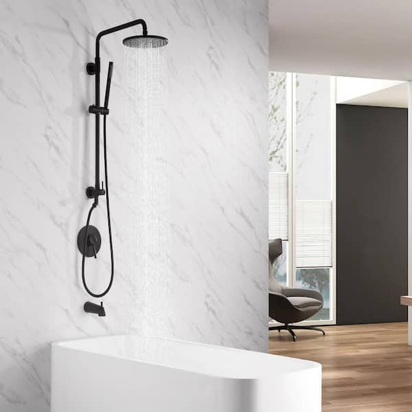 Modern 1-Handle 1-Spray Shower Faucet 1.8 GPM with Hand Shower in Matte Black