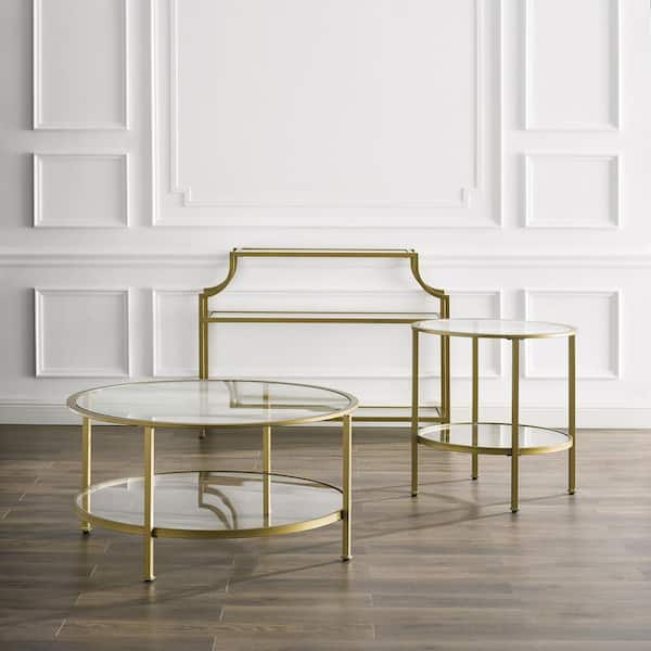 Crosley Furniture Aimee 3 Piece Gold, Round Glass Coffee Table Set Of 3