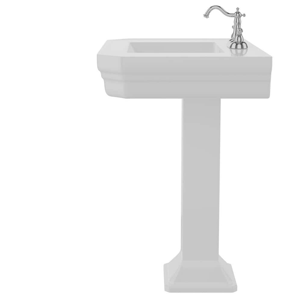 White Vitreous China Rectangular Pedestal Sink with Overflow