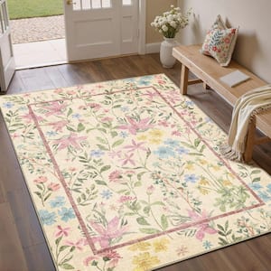 Pink Love Pink 5 ft. x 7 ft. Floral Washable Area Rug