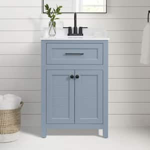 Hanna 24 in. Single Sink Spruce Blue Bath Vanity with White Engineered Stone Top (Assembled)