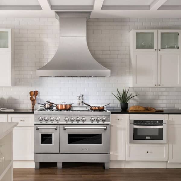 48 in. Legacy Dual Fuel Range with Gas Cooktop and 2 Electric Ovens in Satin Stainless Steel with 6 Brass Burners
