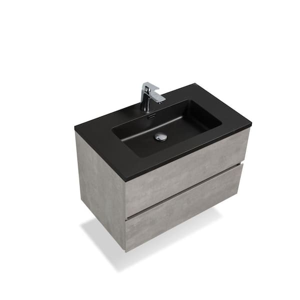 Modland Yunus 29.5 in. W x 18.87 in. D x 19.62 in. H Single-Sink Floating Bath Vanity in Gray with Black Quartz Sand Top