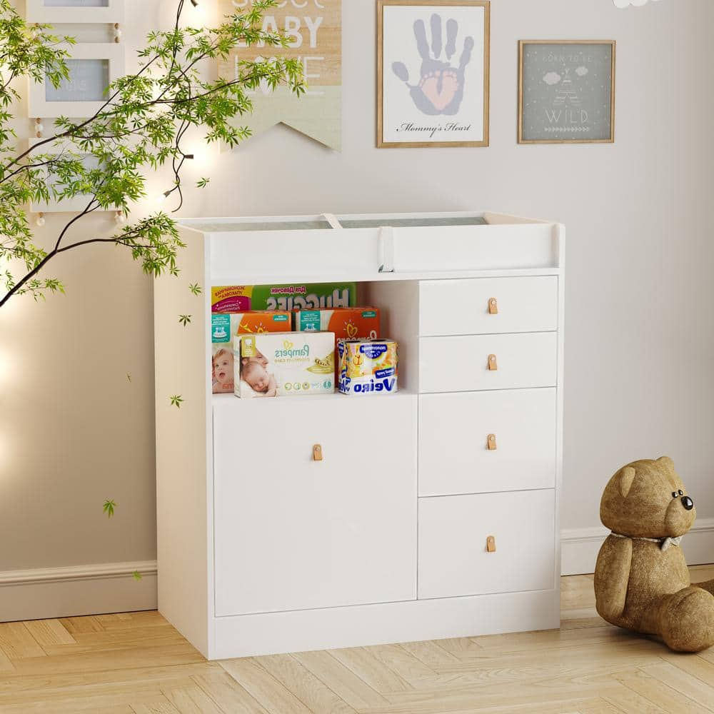 FUFU GAGA White 5 Drawers 33.5 in. Width Changing Table Dresser Kids Low Dresser with Shelf YLM AMKF180101 01 c The Home Depot