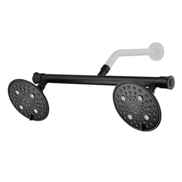 Dual Shower Heads 6-Spray Patterns with 1.8 GPM 6 in. Wall Mount Fixed Shower Head in Matte Black