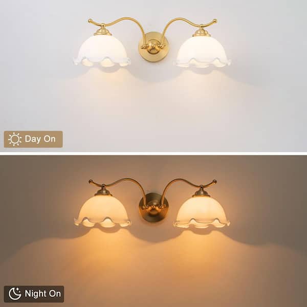 MENCOLULU 22.44 in. 2-Light Gold Iron Wall Sconce with Flower
