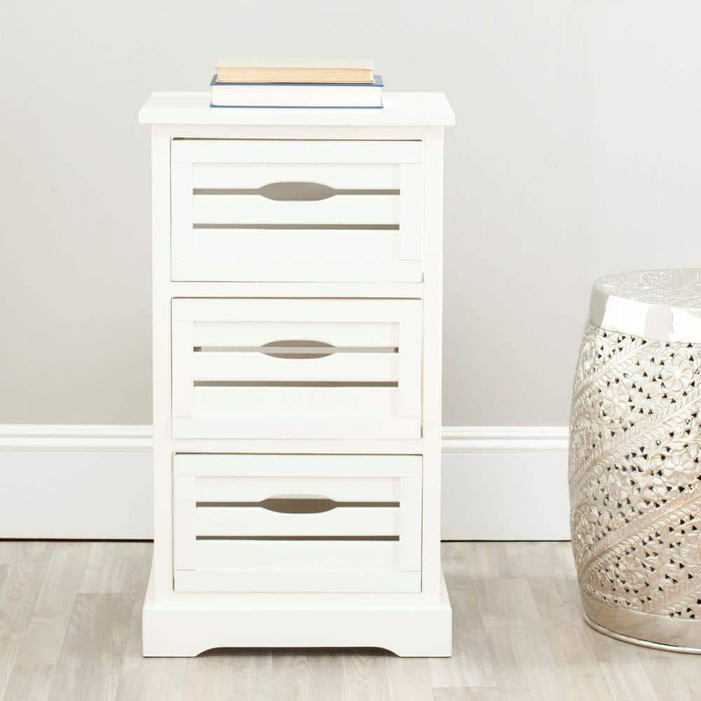 Samara Distressed Cream Pine Wood 3-Drawer Night Table