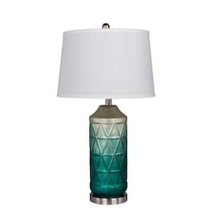 27.5 in. Table Lamp in a White Mercury Glass with Frosted Mist Color Tint in Green
