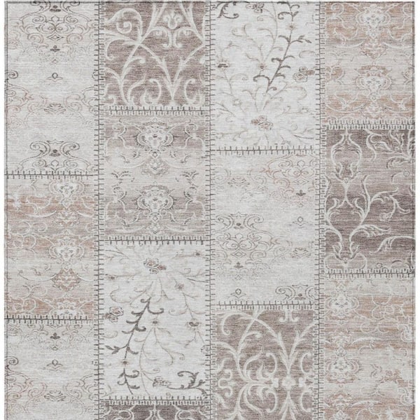 Taupe 3 ft. x 5 ft. Woven Plaid Polyester Rectangle Indoor / Outdoor Area Rug