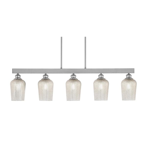 Unbranded Albany 60-Watt 5-Light Brushed Nickel Linear Pendant Light with Silver Textured Glass Shades and No Bulbs Included