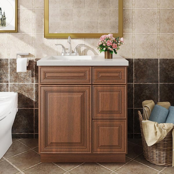 Hausvita 30 in. W x 21 in. D x 34.5 in. H in Cameo Scotch Plywood Ready to Assemble Floor Vanity Sink Base Kitchen Cabinet