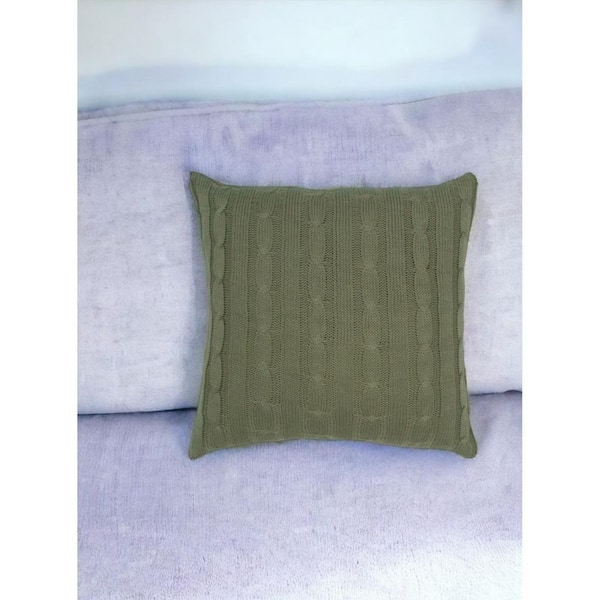 HomeRoots Olive Green Solid Polyester 18 in. x 18 in. Throw Pillow