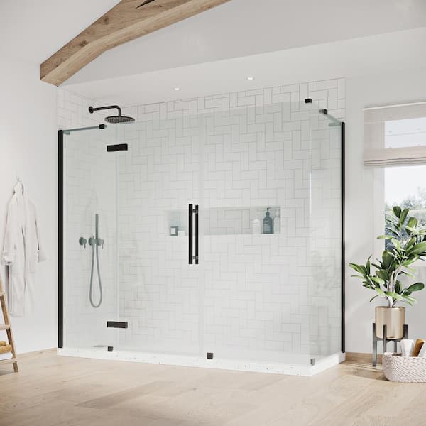 OVE Decors Tampa 82 1/8 in. W x 72 in. H Rectangular Pivot Frameless Corner Shower Enclosure in Black