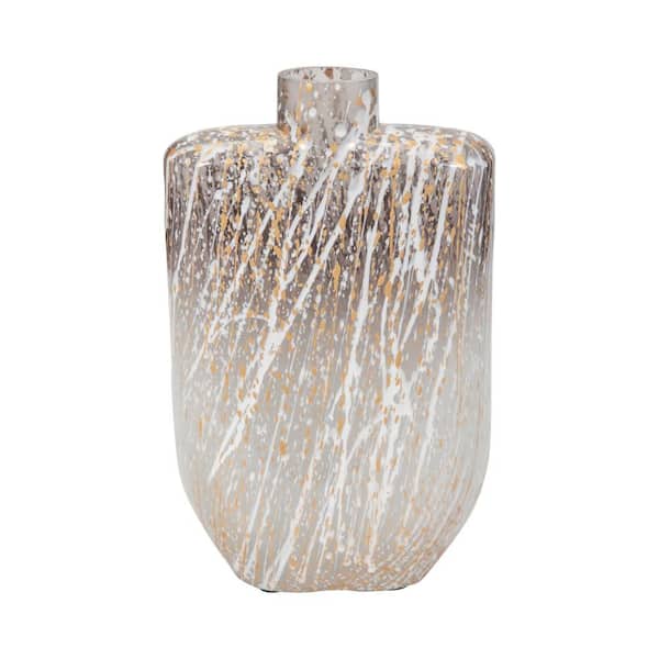 Liv & Skye 10 in. Ivory Glass Striped Stained Decorative Vase