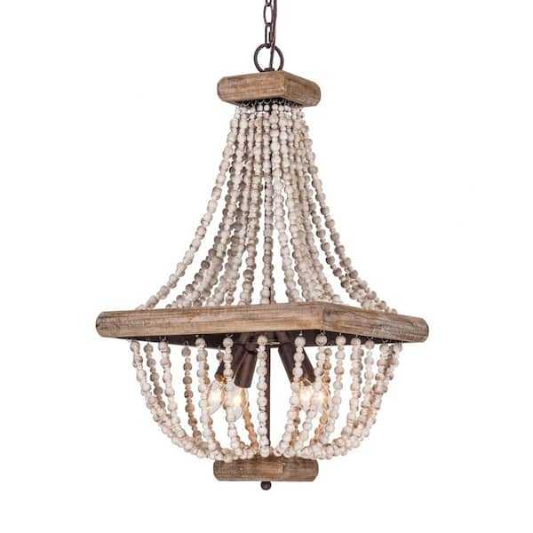 Parrot Uncle Regas 4-Light Wood Bead Candle Style Chandelier D2252 ...