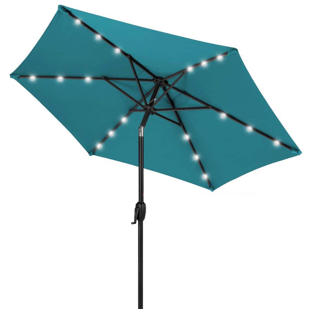 7.5 ft. Steel Market Solar Tilt Patio Umbrella in Cerulean with Push Button