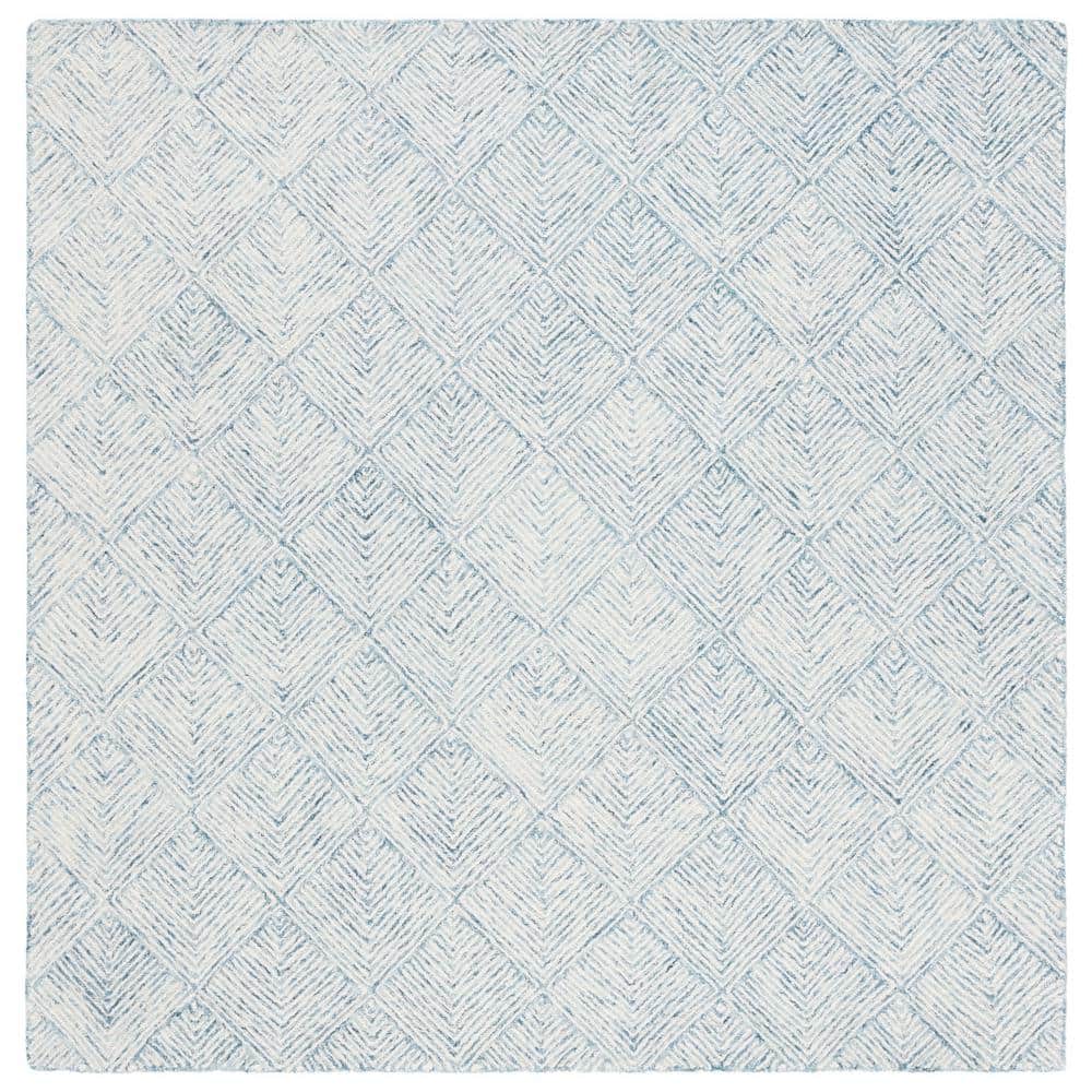 6' x 6' Blue and Ivory Hand-Tufted Wool Square Rug