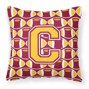 14 in. x 14 in. Multi-Color Lumbar Outdoor Throw Pillow Letter C Football Maroon and Gold