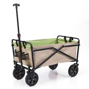 150 lbs. Capacity Manual Folding Steel Wagon Outdoor Garden Cart in Tan