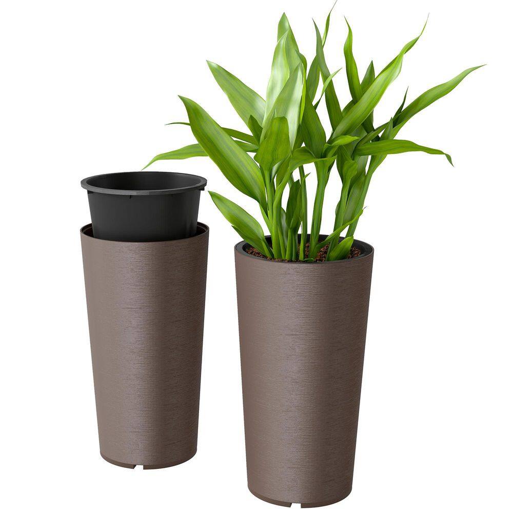 Outsunny Brown Indoor/Outdoor PP Plastic Tall Planter Set (15.4 in