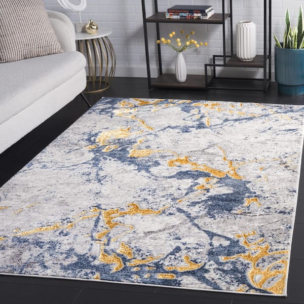 Amelia 9 ft. x 12 ft. Ivory/Blue Gold Abstract Marble Area Rug