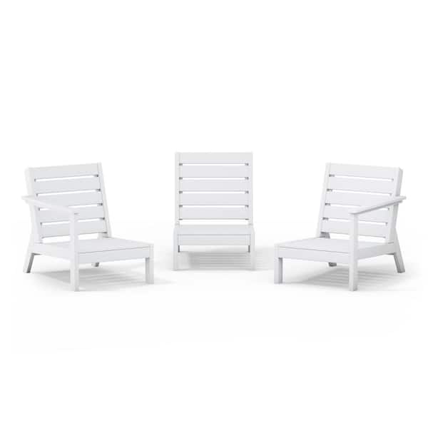 Birchwood Outdoor Patio 3-Piece Deep Seating HDPE Sectional Sofa Arm Chair Set in White