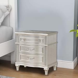 Silver and Gray 3-Drawer 29.5 in. Wooden Nightstand
