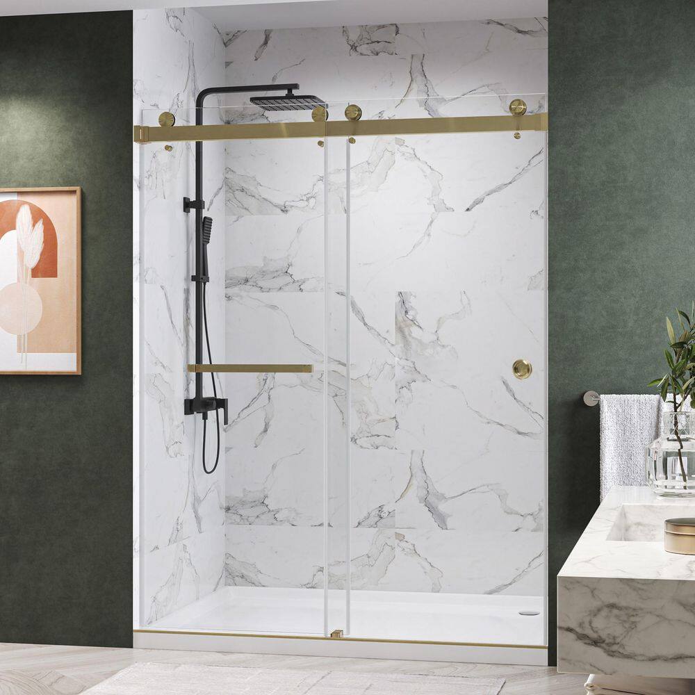 Catalyst FP 48 in. W x 84 in. H Double Sliding Frameless Shower Door in Brushed Bronze with 3/8 in. Clear Glass price history on PriceWatchPro