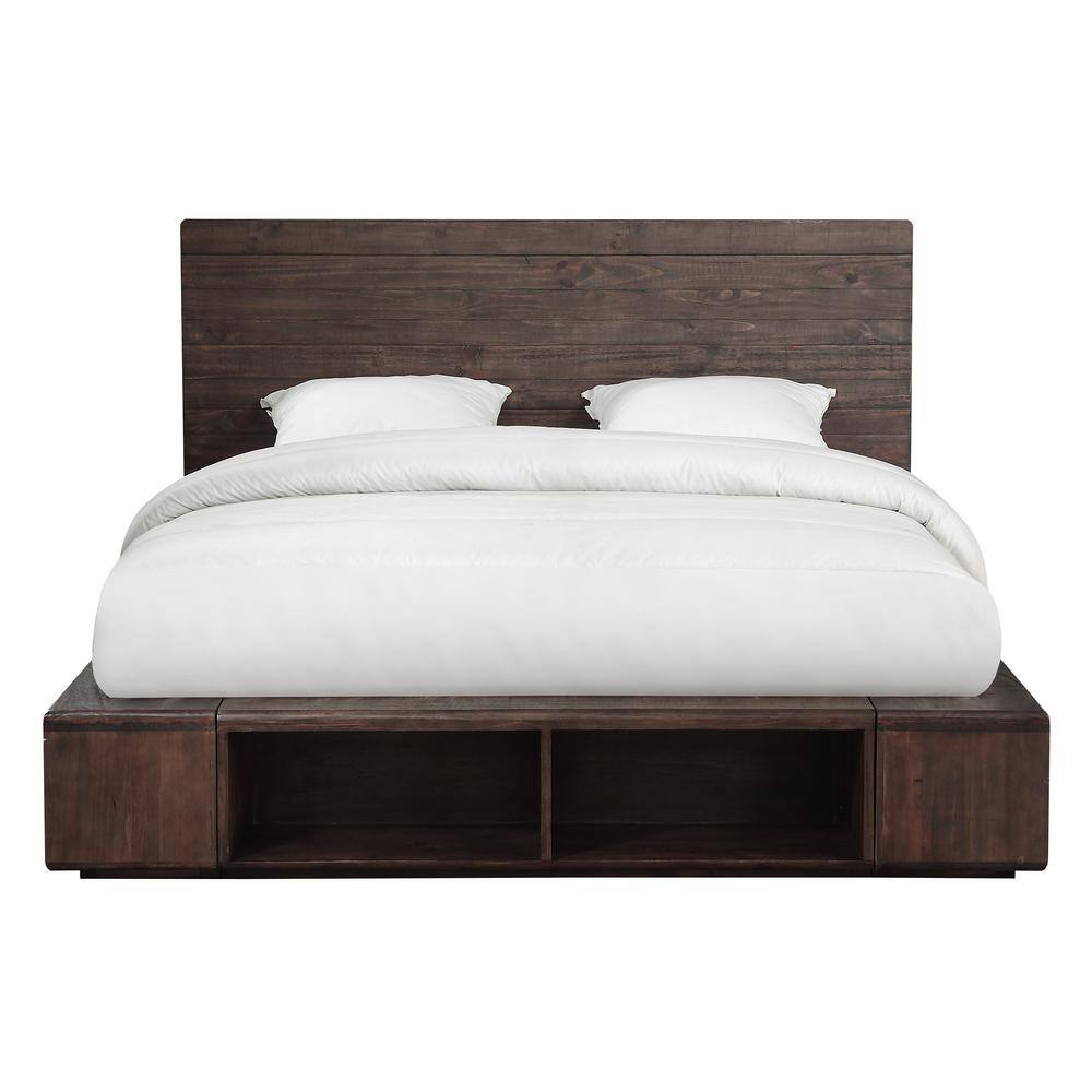 Modus Furniture Mckinney Medium Wood, Espresso Storage Bookcase Queen Platform Bed