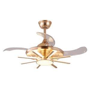 48 in. Indoor 8-Light Gold Smart Integrated LED Ceiling Fan, Modern Retractable Ceiling Fan with Remote for Living Room