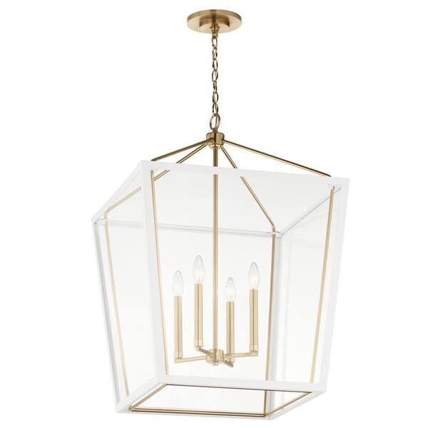 KICHLER Delvin 31.75 in. 4-Light Champagne Bronze and White Traditional Foyer Hanging Pendant Light with Removable Clear Glass