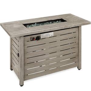 42 in. Rectangular Steel Fire Pit Table 50,000 BTU Propane Gas w/Cover, Glass Beads - Gray