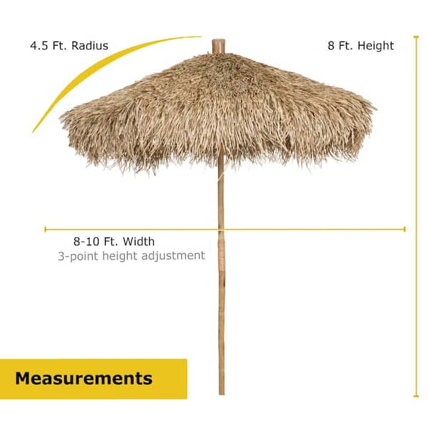 9 ft. Bamboo Seagrass Thatch Umbrella for Outdoors Market Patio Umbrella Tiki Beach Umbrella Adjustable Height in Tan