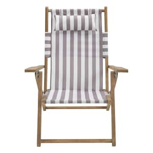 Taupe Striped Wood Folding Beach Chair (Set of 2)