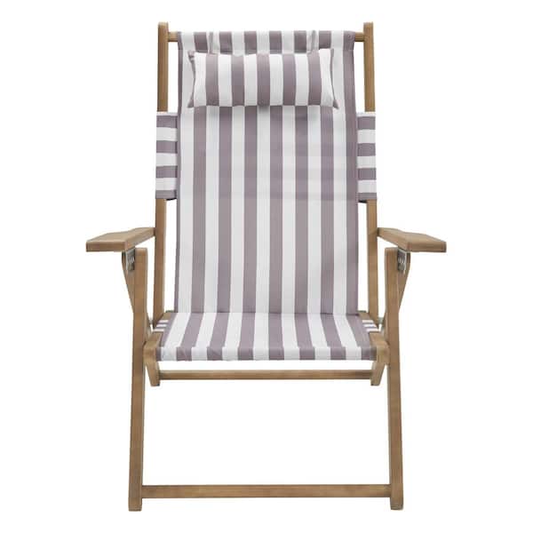 Lavish Home Taupe Striped Wood Folding Beach Chair (Set of 2)