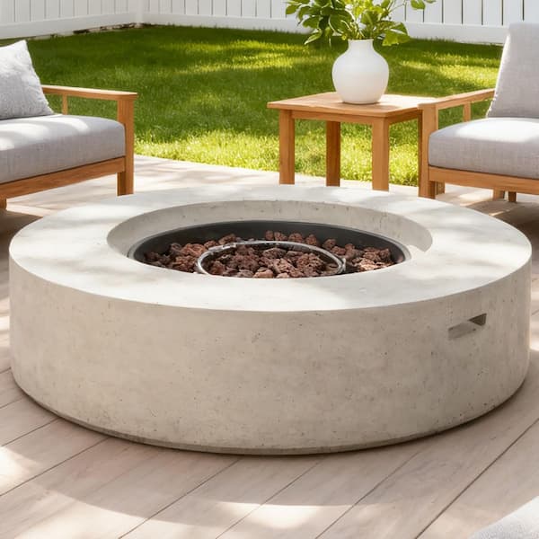 39 in. Light Grey Circular Propane Outdoor Fire Pit