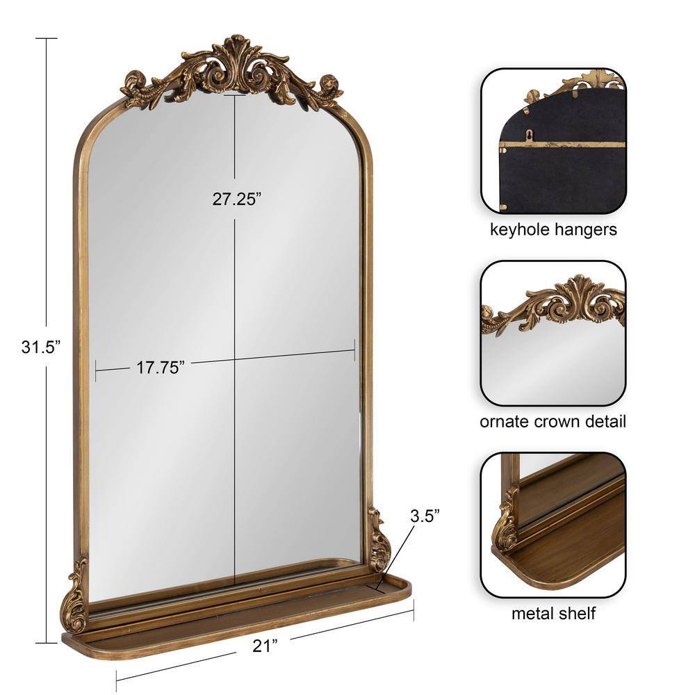 Arendahl Vintage Arch Mirror with Ornate Gold Frame and Shelf