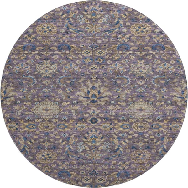 Mayfield Premium Machine Washable Abstract AMF2485 Purple 8 ft. x 8 ft. Round Rug
