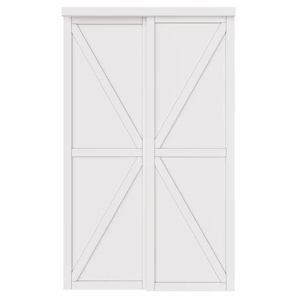 ARK DESIGN 48 in. x 80 in. 2-Panel K Finished White MDF Sliding Door with Hardware