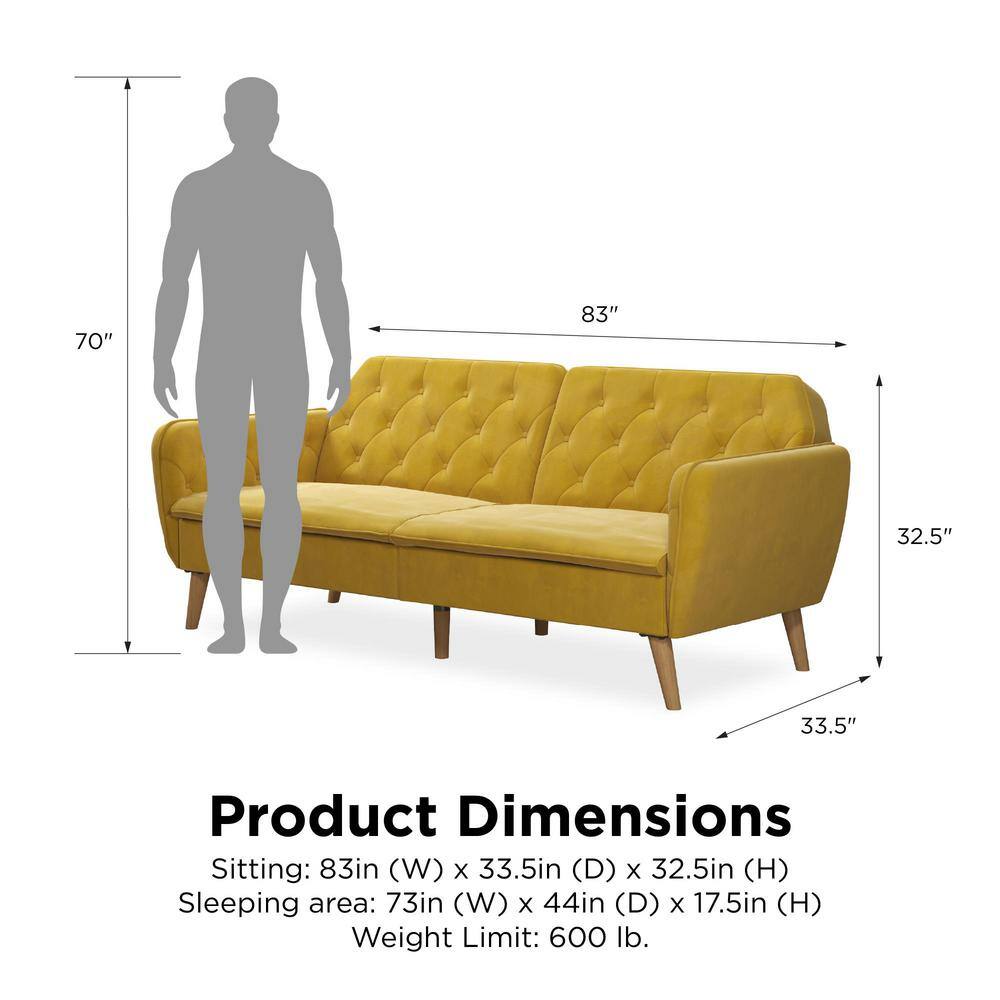 Mustard Faux Leather Tufted Twin Sleeper Sofa with Memory Foam