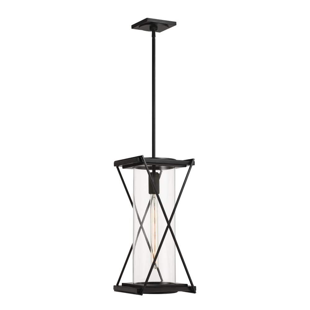 Rockhill 19 in. 1-Light Dark Matte Black Dimmable Outdoor Pendant Light with Clear Glass Shade, No Bulb Included price history on PriceWatchPro