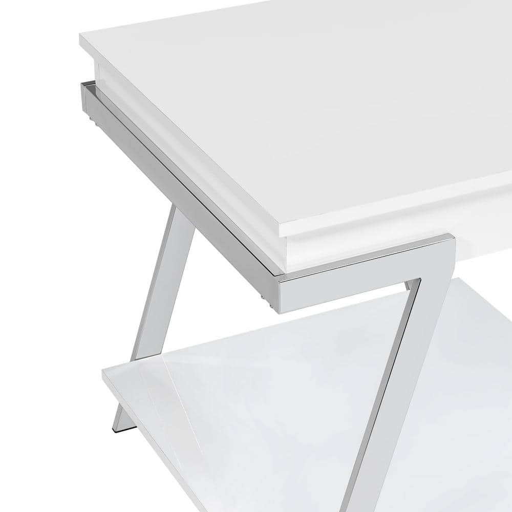 Zena 22" White Wood and Chrome Square End Table with Storage