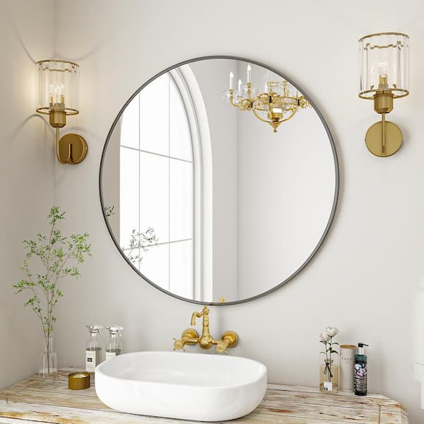 GLSLAND 35 in. W x 35 in. H Large Round Metal Framed Wall Bathroom ...