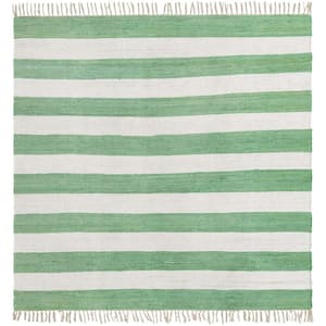 Chindi Rag Striped Green and Ivory 7 ft. 10 in. x 7 ft. 10 in. Area Rug