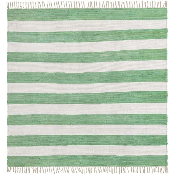 Unique Loom Chindi Rag Striped Green and Ivory 7 ft. 10 in. x 7 ft. 10 in. Area Rug