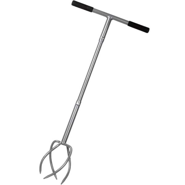 39" 4-Tine Manual Twist Tiller Steel Cultivator, Lawn Aerator Soil Lossener for Plant Box with Removable Big Claw, Gray
