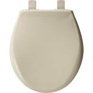 Affinity Never Loosens Slow Closed Easy Clean Round Plastic Front Toilet Seat in Tan